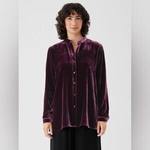 Eileen Fisher Plum Velvet Band Collar Long Shirt Size Large